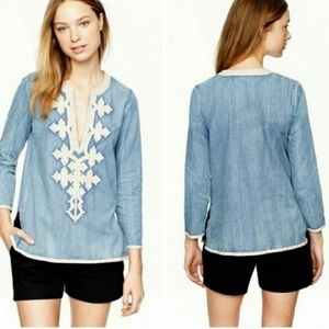 J. Crew Embroidered Chambray Tunic
